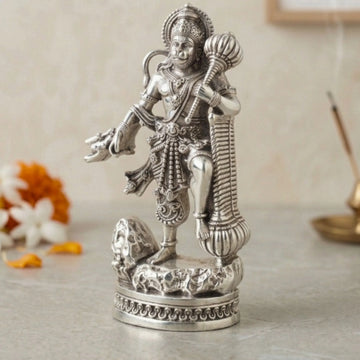 Hanuman Ji with Gada Idol for Car | Protection & Safe Travel ( Silver Plated )