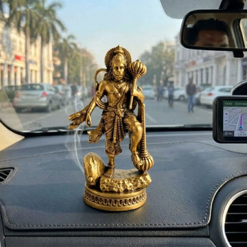 Divine Hanuman Ji with Gada Idol | Car Protection, Courage & Positive Energy (Gold Plated)