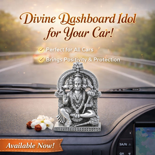 Hanuman Panchmukhi Idol for Car Dashboard | Safety & Power ( Silver Plated )\