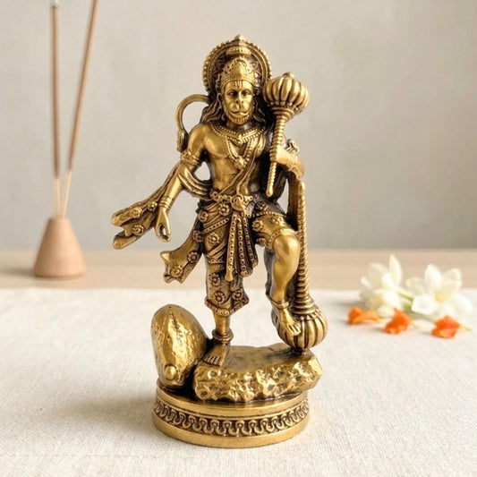 Divine Hanuman Ji with Gada Idol | Car Protection, Courage & Positive Energy (Gold Plated)