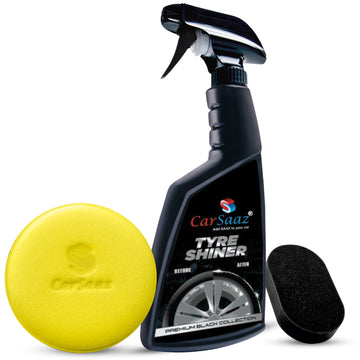 Tyre Shiner 380ml with Yellow Applicator Pad | Car & Bike Tyre Shiner | Instant Tyre Shiner Prevents Fading and Cracking | Combo Pack