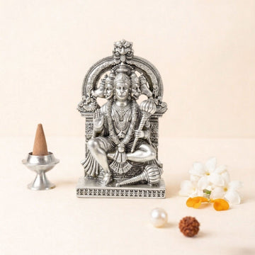 Hanuman Panchmukhi Idol for Car Dashboard | Safety & Power ( Silver Plated )\