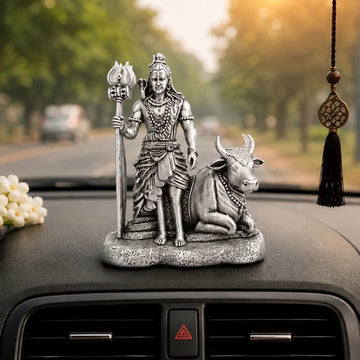 Silver Plated Mahadev with Nandi Idol| with 1 Year Plating Warranty