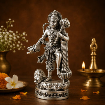 Hanuman Ji with Gada Idol for Car | Protection & Safe Travel ( Silver Plated )