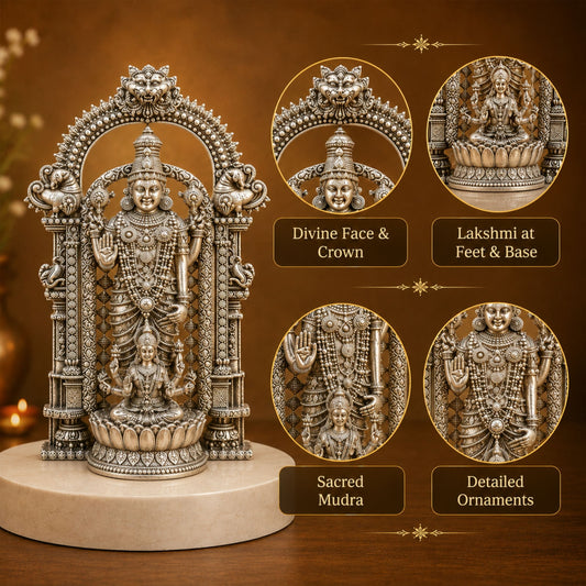 Silver Plated Shri Venkateswara & Mahalakshmi Idol | Wealth & Blessings
