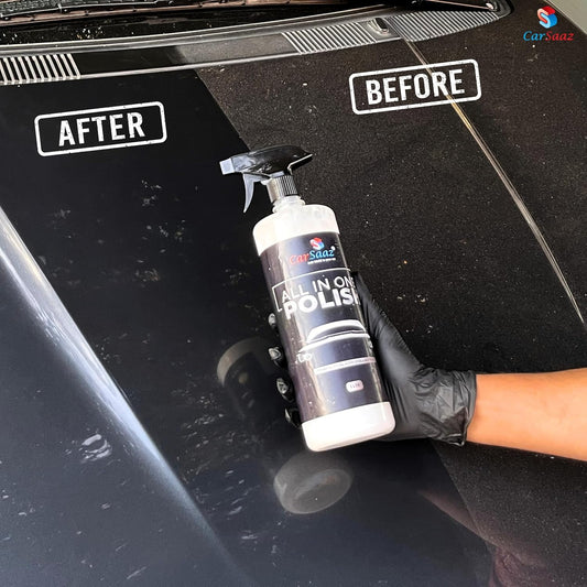 All In One Polish (1L) with Applicator Pad and Microfiber Cloth | Instant Shine, Multi-Surface Car and Bike Polish | Combo Pack
