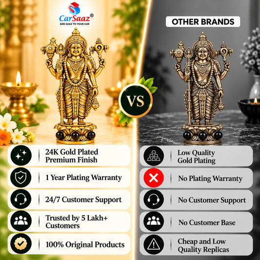 Gold Plated Murugan Idol & Karungali Beads for Home, Car & Workplace