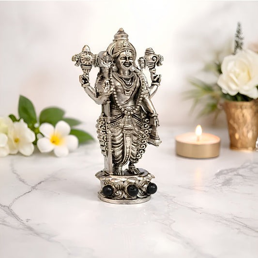 Divine Lord Murugan Idol with Karungali Beads | Peace & Energy ( Silver Plated )