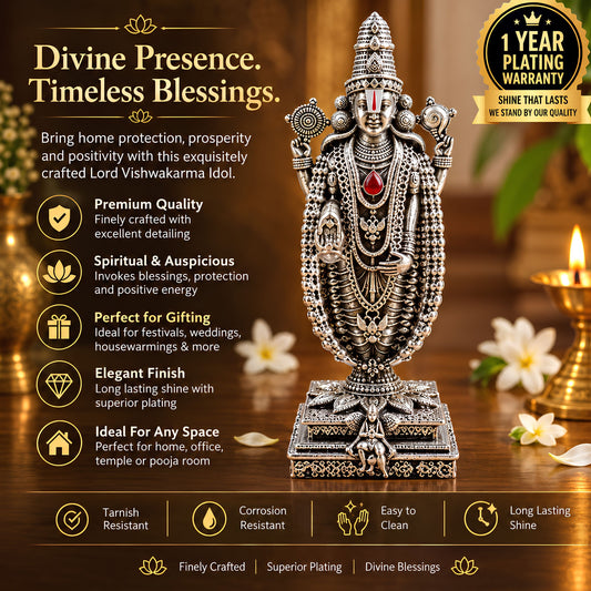 Silver Plated Lord Venkateswara ( Tirupati Balaji ) Idol for Home, Car & Office