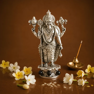 Divine Lord Murugan Idol with Karungali Beads | Peace & Energy ( Silver Plated )