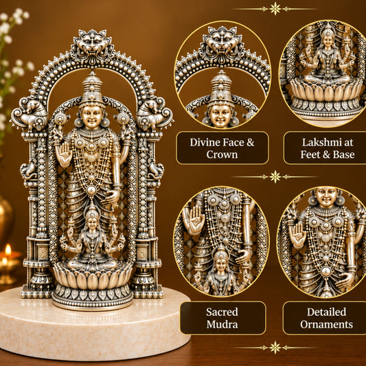 Silver Plated Sri Venkateswara Mahalakshmi & Lord Murugan Idol Combo