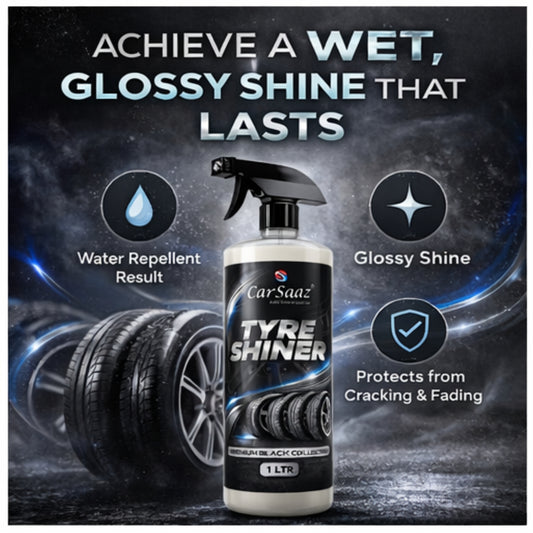 Tyre Polish (1L) with Applicator Pad and Microfiber Cloth | Car and Bike Tyre Polish | Instant Tyre Shiner Prevents Fading and Cracking, Increase Tyre Life | Long Lasting Shine, Deep Gloss, Tyre Dresser
