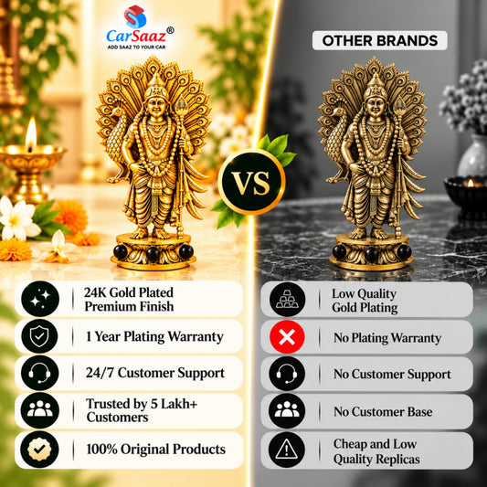 Gold Plated Lord Murugan with Peacock Idol | Home, Car & Workplace