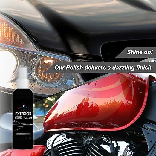 Car & Bike Polish Combo | Polish combo (100 ML Each) | Exterior Body Polish, Leather Vinyl & Dashboard Polish, Upholstery Cleaner, Tyre Shiner with | 4 Applicator Pads